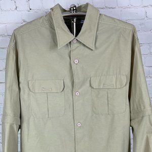 NWT VINTAGE HURLEY MEN'S ZIP OFF SLEEVE KHAKI BUTTON UP SHIRT MADE IN USA